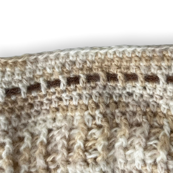 New Handmade Crocheted Girls Cream, Beige & Brown Winter Beanie Hat - Picture 6 of 7